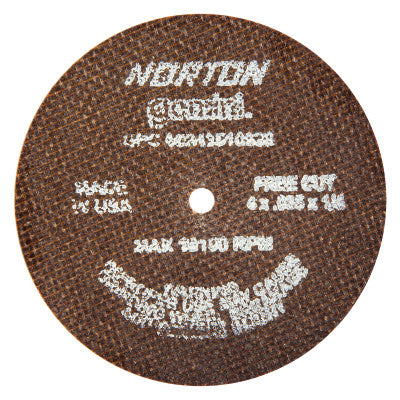 Saint-Gobain Gemini Type 1 Reinforced Cut-Off Wheel, 4 in dia, .035 in Thick, 1/4 in Arbor, 60 Grit, Aluminum Oxide, 66243510629