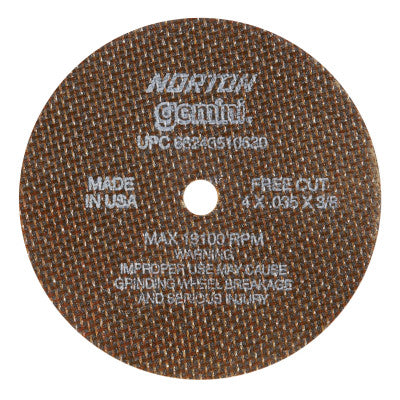 Saint-Gobain Gemini Type 1 Reinforced Cut-Off Wheel, 4 in dia, 0.035 in Thick, 3/8 in Arbor, 60 Grit, Aluminum Oxide, 66243510630
