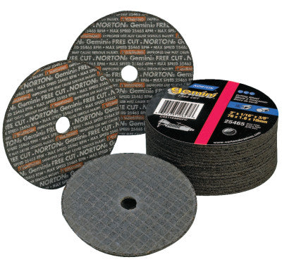 Saint-Gobain Gemini Type 1 Reinforced Cut-Off Wheel, 2 in dia, 1/16 in Thick, 1/4 in Arbor, 36 Grit, Aluminum Oxide, 66243411395