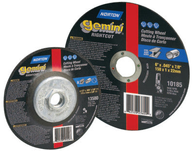 Saint-Gobain Gemini® RightCut Cut-Off Wheel, Type 1, 4-1/2 in dia, 3/32 in Thick, 7/8 in Arbor, 46 Grit, Aluminum Oxide, 66252823599