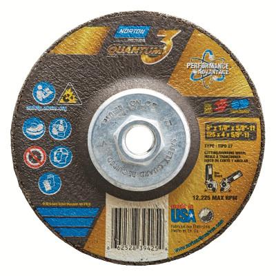Saint-Gobain Quantum3 SG CA Type 27 Grinding Wheel, 5 in dia, 1/8 in Thick, 5/8 in - 11 Arbor, 24 Grit, Ceramic Alumina, 66252839425