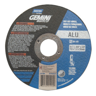 Saint-Gobain Gemini® RightCut Cut-Off Wheel, Type 1, 4-1/2 in dia, 0.045 in Thick, 7/8 in Arbor, 36 Grit, Aluminum Oxide, 66252841994