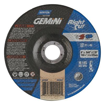 Saint-Gobain Gemini Depressed Center Wheel, 6" Dia, 1/16" Thick, 7/8" Arbor, 24 Grit, 66252842202