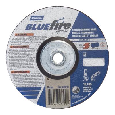 Saint-Gobain Bluefire Type 27 Depressed Center Wheel, 6 in dia, 5/8 in Arbor, 1/8 in Thick, 24 Grit, 66252843199