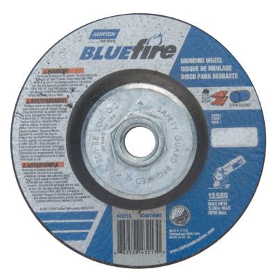 Saint-Gobain BlueFire Type 27 Depressed Center Wheel, 4-1/2 in dia, 1/4 in Thick, 5/8 in Arbor, 24 Grit, 66252843213