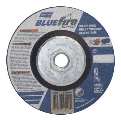 Saint-Gobain Bluefire Type 27 RightCut Cutoff Wheel, 4-1/2 in Diameter, 5/8 in Arbor, 36 Grit, 66252843223