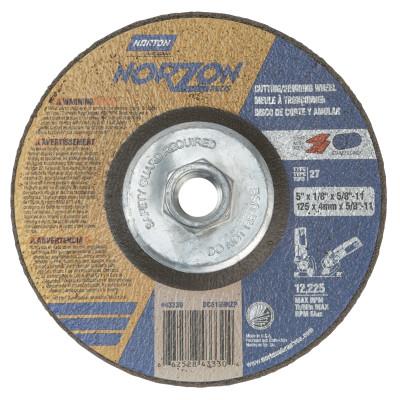 Saint-Gobain Type 27 NorZon+ Depressed Center Wheel, 5" Dia, 1/8" Thick, 5/8"-11 Arbor, 66252843330