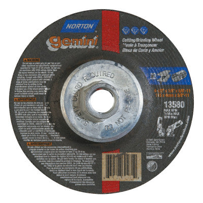 Saint-Gobain Gemini Cut-Off Wheel, Type 27, 4 1/2 in Dia, 1/8 in Thick, 66252843590