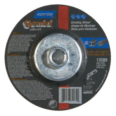 Saint-Gobain Gemini Cut-Off Wheel, Type 27, 4 1/2 in Dia, 1/4 in Thick, 66252843593