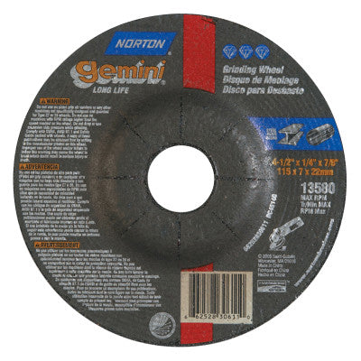Saint-Gobain Gemini Cut-Off Wheel, Type 27, 1/4 in Thick, 4 1/2 in Arbor, 66252843594