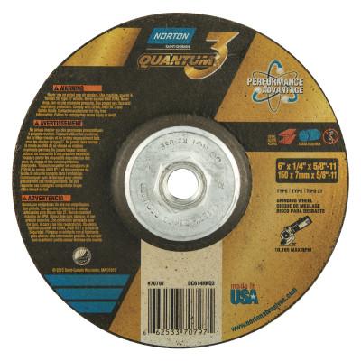 Saint-Gobain Quantum3 SG CA Type 27 Grinding Wheel, 6 in dia, 1/4 in Thick, 5/8 in-11 Arbor, 20 Grit, Ceramic Alumina, 66253370797