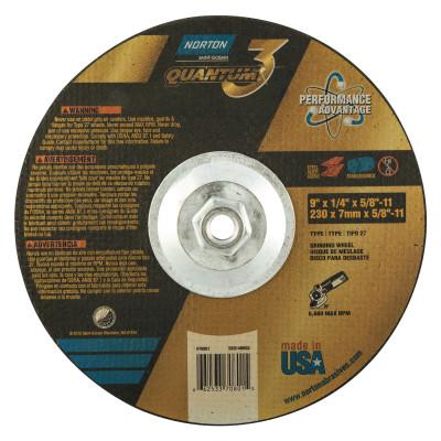 Saint-Gobain Quantum3 SG CA Type 27 Grinding Wheel, 9 in dia, 1/4 in Thick, 5/8 in-11 Arbor, 20 Grit, Ceramic Alumina, 66253370801