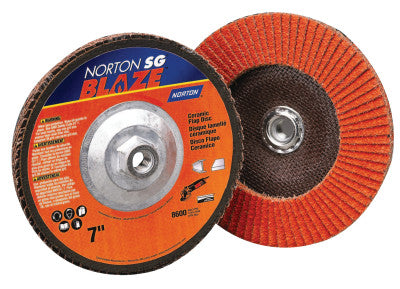 Saint-Gobain Blaze Type 29 Flap Discs, 7 in, 60 Grit, 5/8 in - 11 Arbor, 8,500 rpm, 66261183500