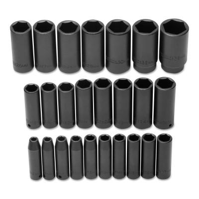 Stanley® Products Torqueplus 25 Piece Metric Deep Impact Socket Sets, 1/2 in, 6 Point, 74216