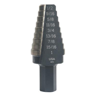 Stanley® Products Cobalt Step Drills, 9/16 in-1 in, 8 Steps, 10220CB