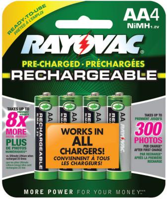 RAYOVAC?? Platinum Pre-Charged Rechargeable Batteries, NiMH, AA, LD715-4OP-GEND