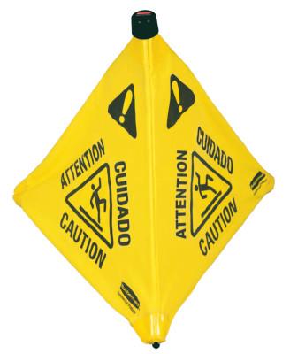 Newell Brands Floor Pop-Up Safety Cones, Caution (Multi-Lingual)/Wet Floor Symbol, Yellow, 20", FG9S0000YEL