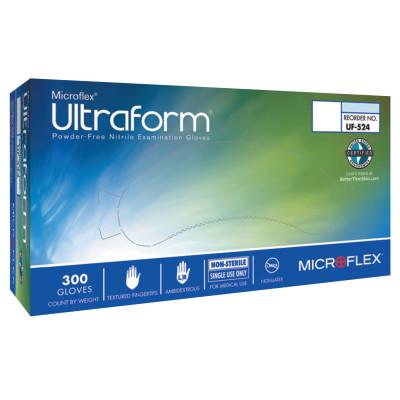 Ansell Ultraform Disposable Gloves, Nitrile, Finger - 8 mm; Palm - 6 mm, Medium, Blue, UF-524-M