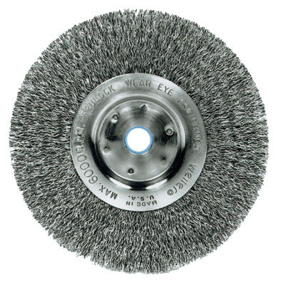 Weiler® Narrow Face Crimped Wire Wheel, 6 in D x 3/4 in W, .014 in Steel Wire, 6,000 rpm, 01075