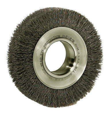 Weiler® Wide-Face Crimped Wire Wheel, 6 in Dia. x 1 1/4 in W, 0.0104 in Steel, 6,000 rpm, 03050