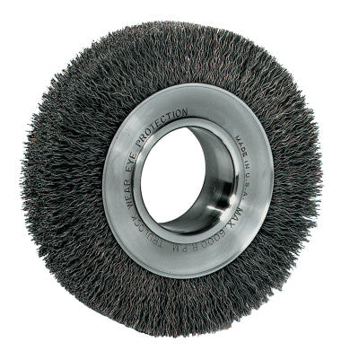 Weiler® Wide-Face Crimped Wire Wheel, 6 in Dia. x 1 1/4 in W, 0.014 in Steel, 6,000 rpm, 03070