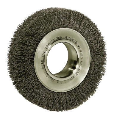 Weiler® Medium-Face Crimped Wire Wheel, 6 in D x 1 in W, .0118 in Steel Wire, 6,000 rpm, 06070