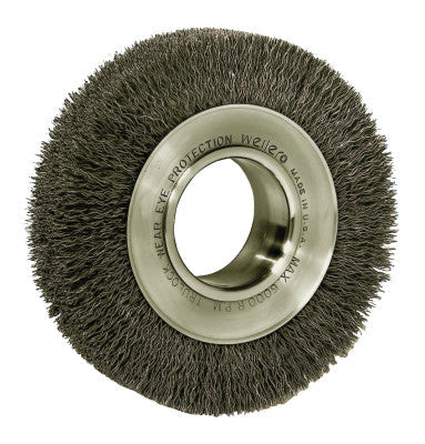 Weiler® Medium Crimped Wire Wheel, 6 in D x 1 in W, .0104 in Stainless Steel, 6,000 rpm, 06440