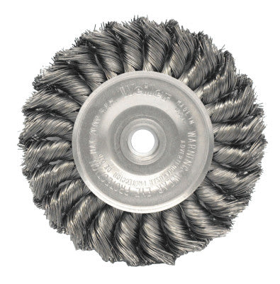 Weiler® Standard Twist Knot Wire Wheel, 4 in D x 1/2 in W, .02 Steel, 1/2-3/8 Arbor Hole, 08064