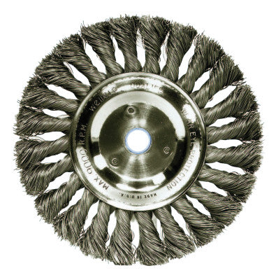 Weiler® Standard Twist Knot Wire Wheel, 6 in D x 1/2 in W, .016 in Steel Wire, 9,000 rpm, 08095