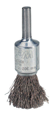 Weiler® Crimped Wire Solid End Brushes, Steel, 25,000 rpm, 1/2" x 0.02", 10004