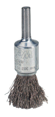 Weiler® Crimped Wire Solid End Brushes, Stainless Steel, 25,000 rpm, 1/2" x 0.014", 10015