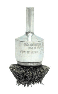 Weiler® Stem-Mounted Circular Flared End Brushes, Steel, 20,000 rpm, 1 1/2" x 0.02", 10038