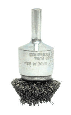 Weiler® Stem-Mounted Circular Flared End Brushes, Steel, 20,000 rpm, 1 1/4" x 0.006", 10076