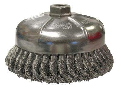 Weiler® Single Row Heavy-Duty Knot Cup Brush, 6 in Dia., 5/8-11 UNC, 1 3/8 x .014 Steel, 12356