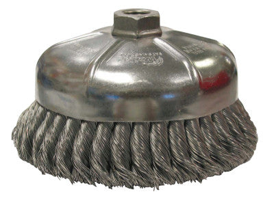 Weiler® Single Row Heavy-Duty Knot Wire Cup Brush, 6 in Dia., 5/8-11 UNC, .023 Steel, 12376