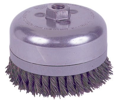 Weiler® Extra Heavy-Duty Knot Wire Cup Brush, 5 in Dia., 5/8-11 UNC Arbor, 0.023 Wire, 12120