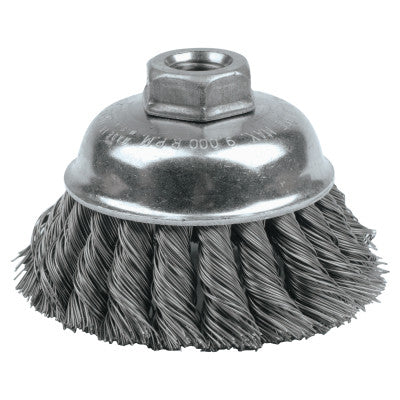 Weiler® Single Row Heavy-Duty Knot Cup Brush, 3 1/2 in Dia., 5/8-11, 1.25 x .02 Steel, 12746