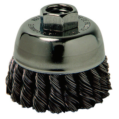 Weiler® Single Row Heavy-Duty Knot Wire Cup Brush, 4 in Dia., 5/8-11 UNC, .023 Steel, 12826