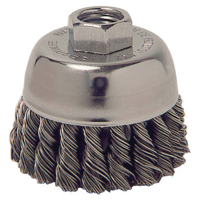 Weiler® Single Row Heavy-Duty Knot Wire Cup Brush, 2-3/4 in Dia., M10 x 1.5, .014 Steel, 13016