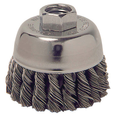 Weiler® Single Row Heavy-Duty Knot Wire Cup Brush, 2 3/4 in Dia., 3/8-24 UNF, .014 Steel, 13021