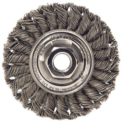 Weiler® Standard Twist Knot Wheel, 4 D x 1/2 W, .014 Stainless Steel, 3/8 in-24 UNF Nut, 13110