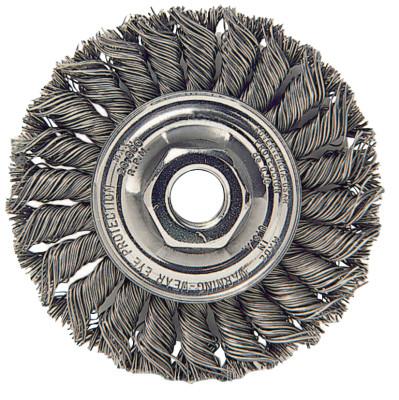 Weiler® Standard Twist Knot Wire Wheel, 4 in D x 1/2 in W, .02 Steel, 3/8 in-24 UNF Nut, 13117