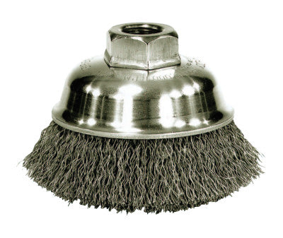 Weiler® Crimped Wire Cup Brush, 3-1/2 in Dia., M10 x 1.50 Arbor, Steel Wire, 13176