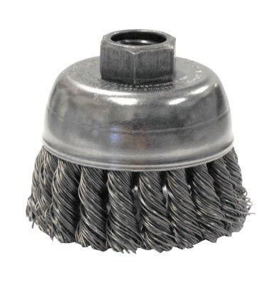 Weiler® Single Row Heavy-Duty Knot Wire Cup Brush, 2 3/4 in Dia., M10 x 1.5, .02 Steel, 13282
