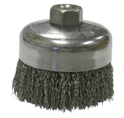 Weiler® Crimped Wire Cup Brush, 4 in Dia., 5/8-11 UNC Arbor, Stainless Steel Wire, 14126