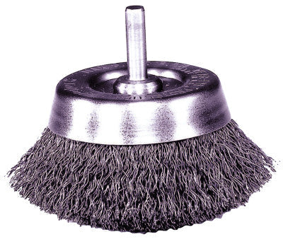Weiler® Stem-Mounted Crimped Wire Cup Brush, 1 3/4 in Dia., .0118 in Steel, 14301