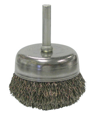 Weiler® Stem-Mounted Crimped Wire Cup Brush, 2 in Dia., .0118 in Steel Wire, 14306