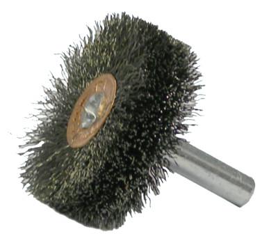 Weiler® Stem-Mounted Wide Conflex Brush, 1 3/4 in D x 1/2 W, .006 Steel Wire, 20,000 rpm, 17605