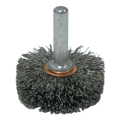 Weiler® Stem-Mounted Wide Conflex Brush, 1 1/2 in D x 1/2 W, .0118 Steel, 20,000 rpm, 17604