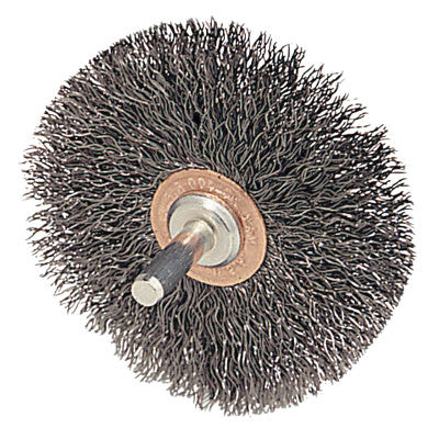 Weiler® Stem-Mounted Narrow Conflex Brush, 2 1/2 in D x 3/8 W, .014 in Steel, 20,000 rpm, 17614